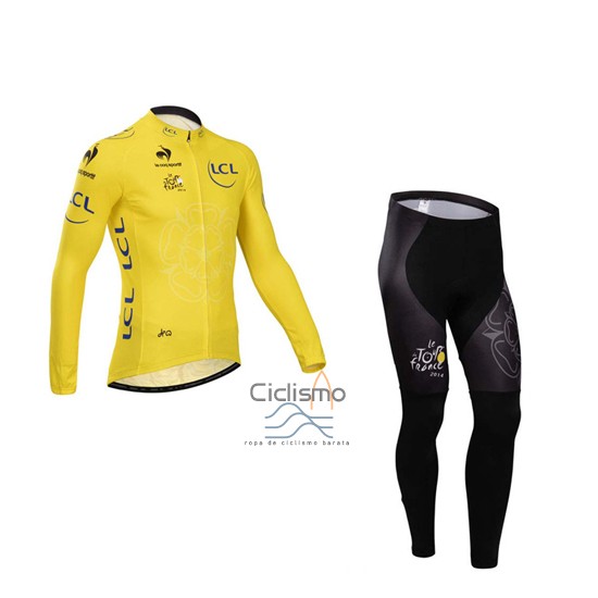 Tour DE Francia Ropa Ciclismo Culotte Largo 2014 Hombre Mangas Largas AMarillo